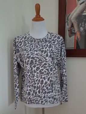 Avia Gray, Purple, and White Leopard-Print Long Sleeve Sweatshirt